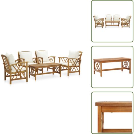 Mesa de centro - vidaXL Juego muebles de jardín y cojines 5 piezas madera maciza acacia - Cojines