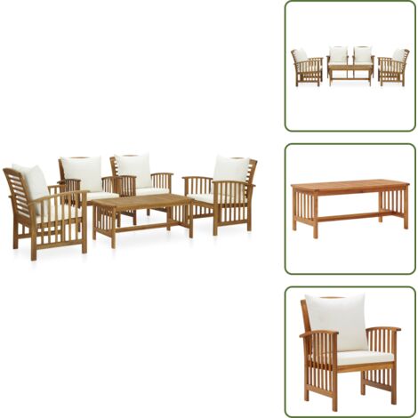 Mesa de centro - vidaXL Juego muebles de jardín y cojines 5 piezas madera maciza acacia - Cojines