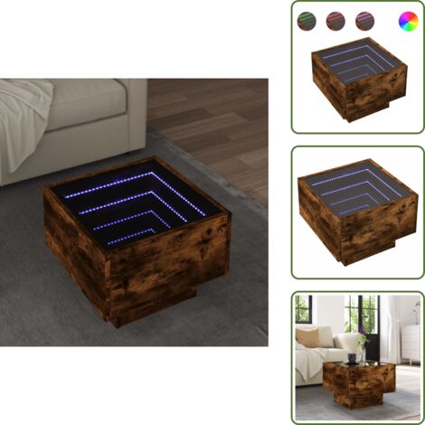 Mesa de centro - vidaXL Mesa auxiliar y LED madera ingeniería roble ahumado 40x40x30 cm - Mesa de sofá