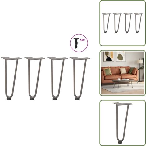 Mesa de centro - vidaXL Patas de horquilla para mesa de centro (4 unidades, acero natural, 30 cm, acero macizo) - Soporte ajustable