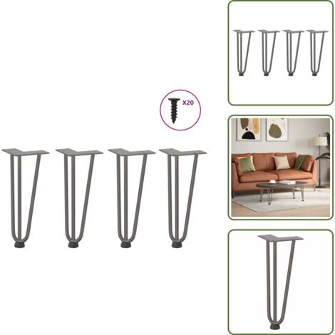 Mesa de centro - vidaXL Patas de horquilla para mesa de centro (4 unidades, acero natural, 30 cm, acero macizo) - Soporte ajustable