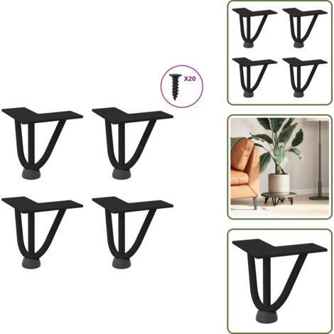 Mesa de centro - vidaXL Patas de horquilla para mesa de centro (4 unidades), color negro, 10 cm, acero macizo - Niveladores para mesa