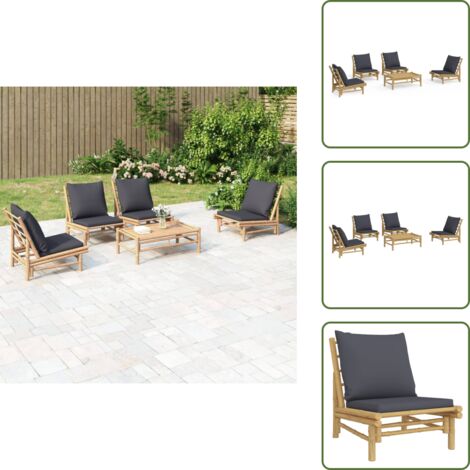 Mesa de centro - vidaXL Set de muebles de jardín 5 piezas bambú con cojines gris oscuro - Bambú