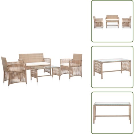 Mesa de centro - vidaXL Set muebles de jardín 4 piezas y cojines ratán sintético beige - Ratán sintético
