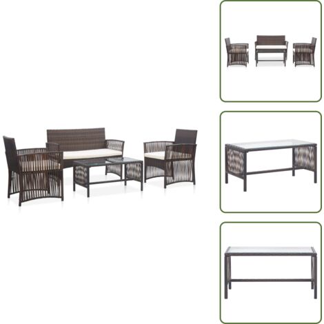 Mesa de centro - vidaXL Set muebles de jardín 4 piezas y cojines ratán sintético marrón - Ratán sintético