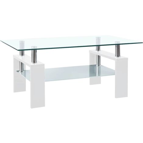 Mesa de centro vidrio templado blanco transparente 95x55x40 cm vidaXL