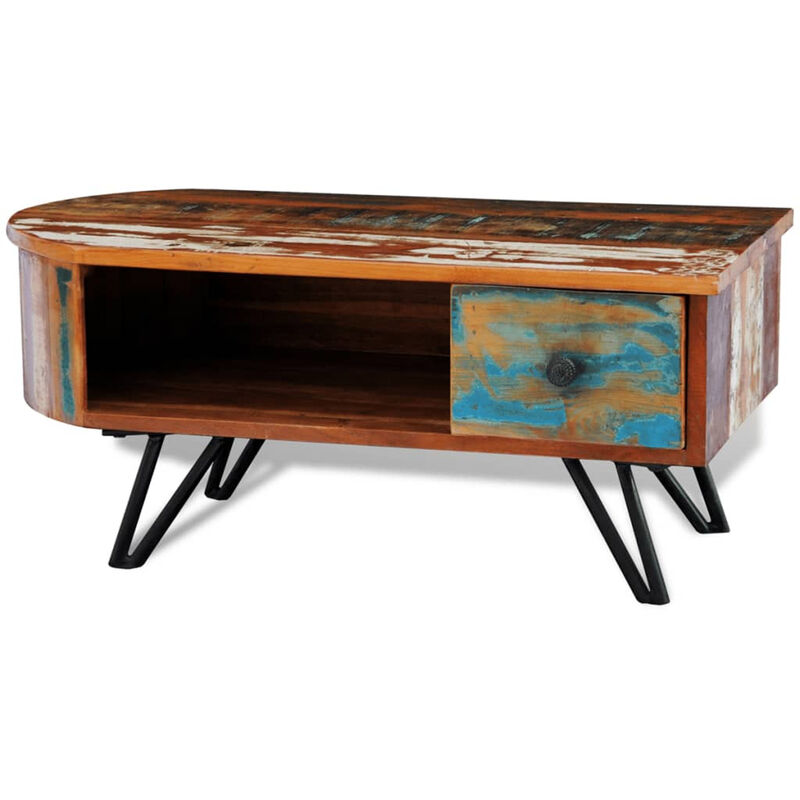 

Mesa de centro vintage de madera reciclada y patas de hierro