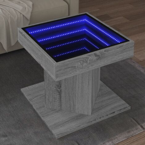 Mesa de centro y LED madera ingeniería gris  50x50x45 cm
