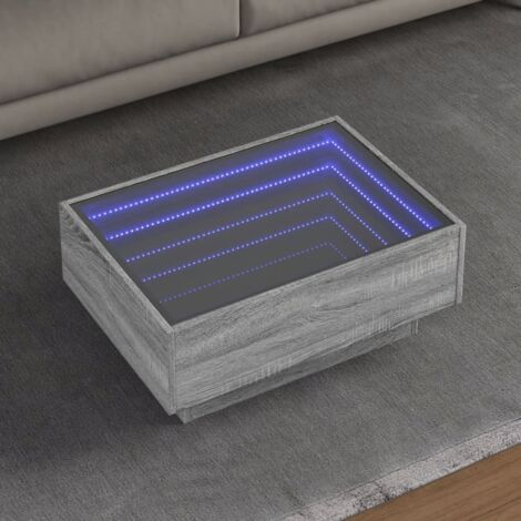 Mesa de centro y LED madera ingeniería gris  70x50x30 cm