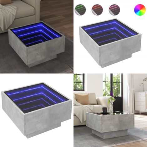 Mesa de centro y LED madera ingeniería gris hormigón 50x50x30cm - Luz led - Madera de ingeniería