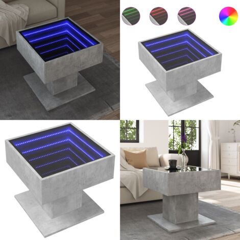 Mesa de centro y LED madera ingeniería gris hormigón 50x50x45cm - Luz led - Madera de ingeniería