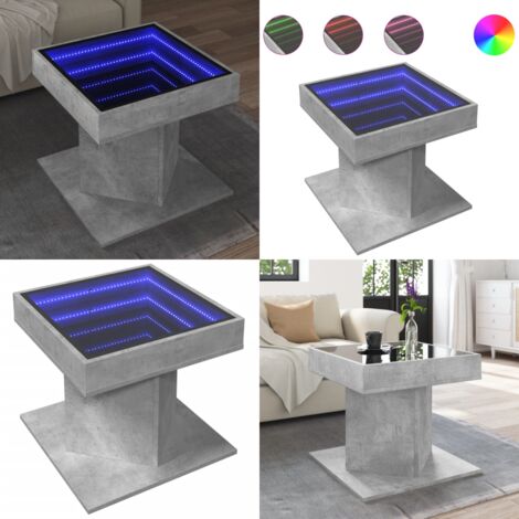 Mesa de centro y LED madera ingeniería gris hormigón 50x50x45cm - Luz led - Madera de ingeniería