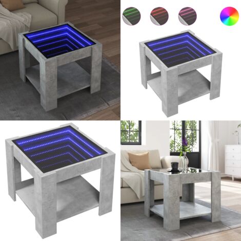 Mesa de centro y LED madera ingeniería gris hormigón 53x53x45cm - Luz led - Madera de ingeniería