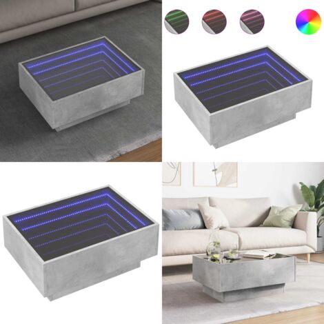 Mesa de centro y LED madera ingeniería gris hormigón 70x50x30cm - Luz led - Madera de ingeniería