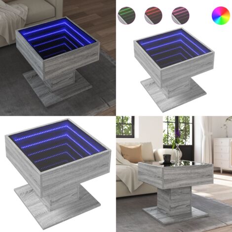 Mesa de centro y LED madera ingeniería gris Sonoma 50x50x45 cm - Luces LED RGB - Mesa de salón