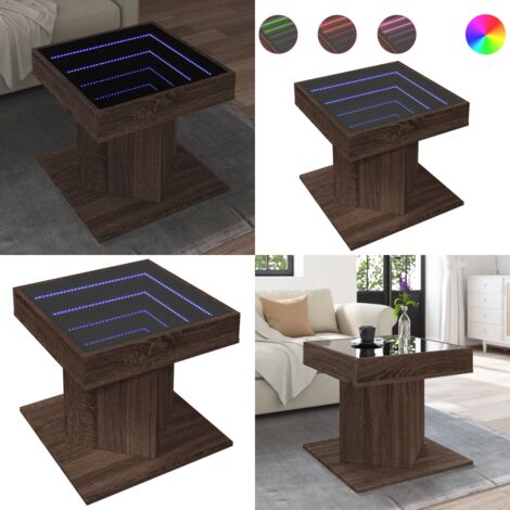 Mesa de centro y LED madera ingeniería marrón roble 50x50x45 cm - Luz led - Madera de ingeniería