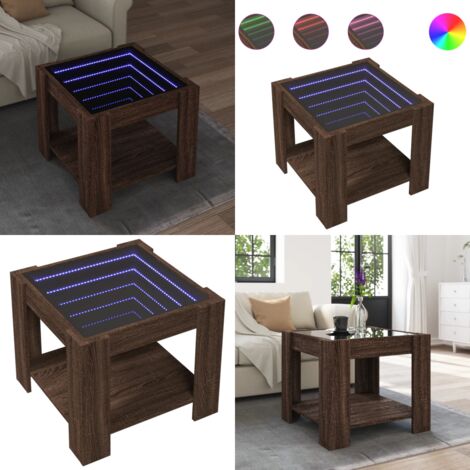 Mesa de centro y LED madera ingeniería marrón roble 53x53x45 cm - Luz led - Madera de ingeniería