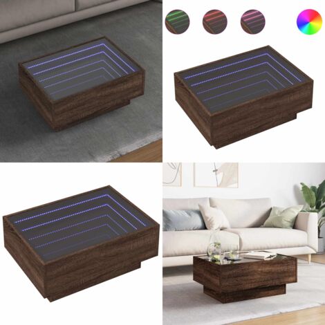 Mesa de centro y LED madera ingeniería marrón roble 70x50x30 cm - Luz led - Madera de ingeniería