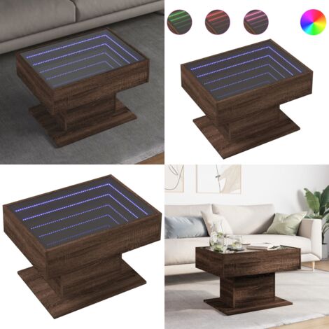 Mesa de centro y LED madera ingeniería marrón roble 70x50x45 cm - Luz led - Madera de ingeniería
