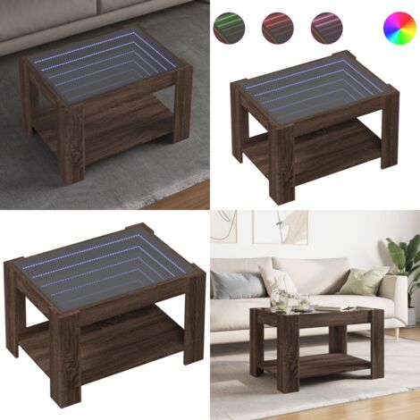 Mesa de centro y LED madera ingeniería marrón roble 73x53x45 cm - Luz led - Madera de ingeniería