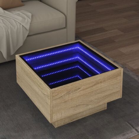 Mesa de centro y LED madera ingeniería roble  50x50x30 cm