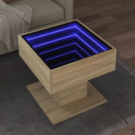 Mesa de centro y LED madera ingeniería roble  50x50x45 cm