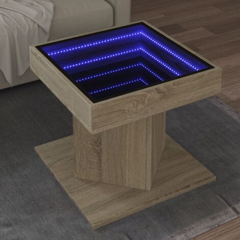 Mesa de centro y LED madera ingeniería roble  50x50x45 cm