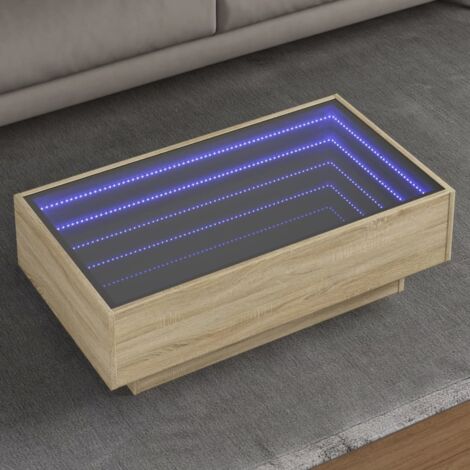 Mesa de centro y LED madera ingeniería roble  90x50x30 cm