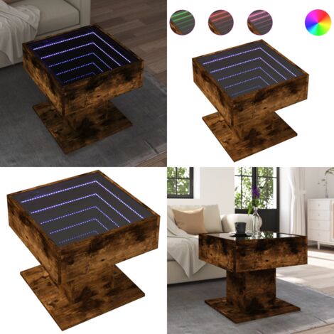 Mesa de centro y LED madera ingeniería roble ahumado 50x50x45cm - Luz led - Madera de ingeniería