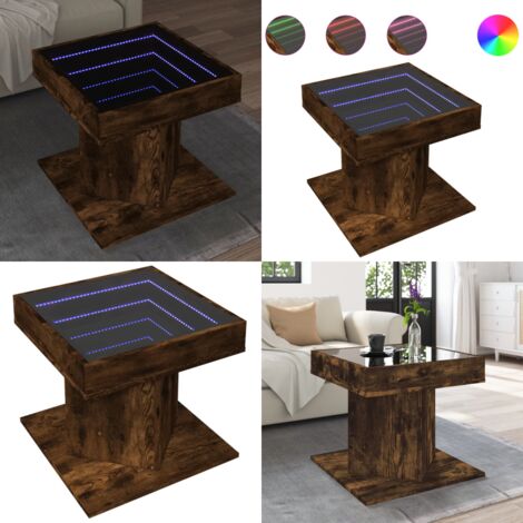 Mesa de centro y LED madera ingeniería roble ahumado 50x50x45cm - Luz led - Madera de ingeniería