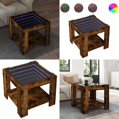 Mesa de centro y LED madera ingeniería roble ahumado 53x53x45cm - Luces LED RGB - Mesa de salón