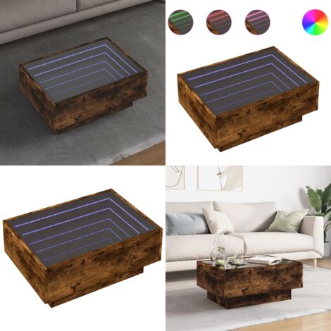 Mesa de centro y LED madera ingeniería roble ahumado 70x50x30cm - Luz led - Madera de ingeniería