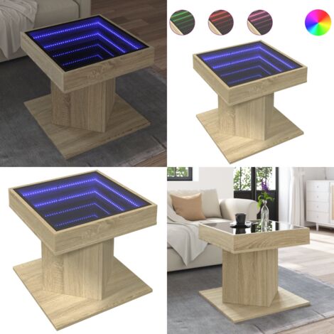 Mesa de centro y LED madera ingeniería roble Sonoma 50x50x45 cm - Luz led - Madera de ingeniería