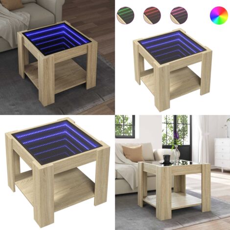 Mesa de centro y LED madera ingeniería roble Sonoma 53x53x45 cm - Luces LED - Madera de ingeniería