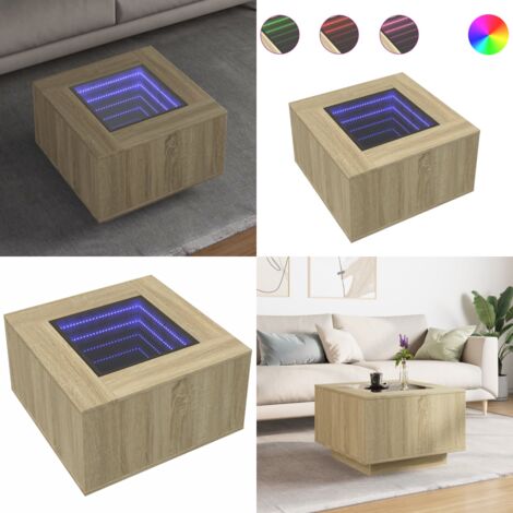 Mesa de centro y LED madera ingeniería roble Sonoma 60x60x40 cm - Luces LED RGB - Mesa de salón