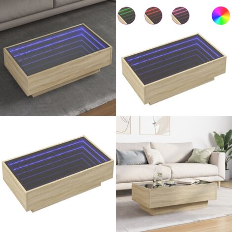 Mesa de centro y LED madera ingeniería roble Sonoma 90x50x30 cm - Luz led - Mesa de salón