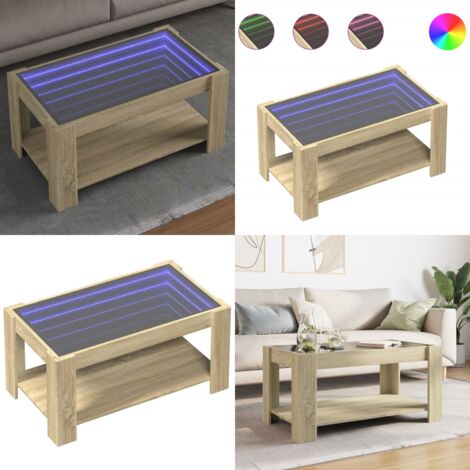 Mesa de centro y LED madera ingeniería roble Sonoma 93x53x45 cm - Luces LED RGB - Mesa de salón