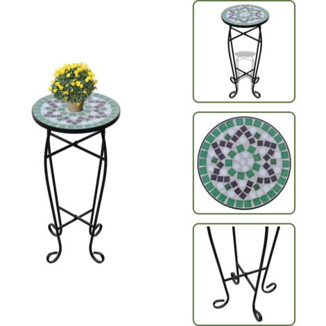 Mesa de cerámica - vidaXL Mesa auxiliar mosaico para plantas verde y blanca - Mesa de jardín