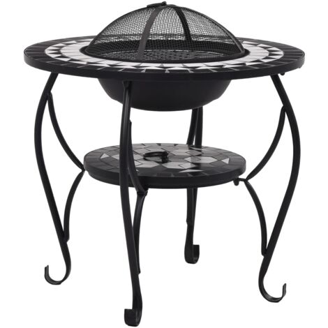 Mesa de chimenea mosaico 68 cm cerámica blanca y negra 020005948