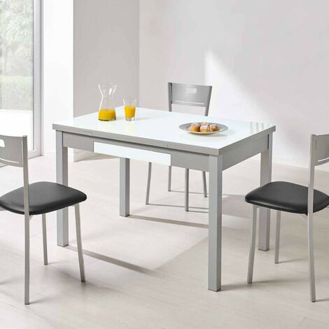 Mesa cocina cuadrada 90x90 cm extensible de diseño moderno, madera cristal..