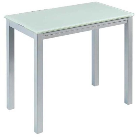 Mesa de cocina extensible Laia acabado cristal blanco, 95cm (largo) x 55/95cm ancho x 76cm (alto)