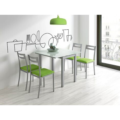 Conjunto Mesa Libro de Cristal y MDF para Cocina con 2 Taburetes