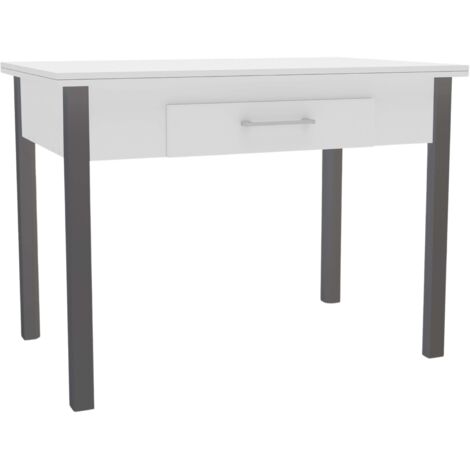 Mesa de Cocina Extensible Sendai Estilo Contemporáneo  en Color Blanco y Gris para 4 Plazas 110-140x75x70-110 cm