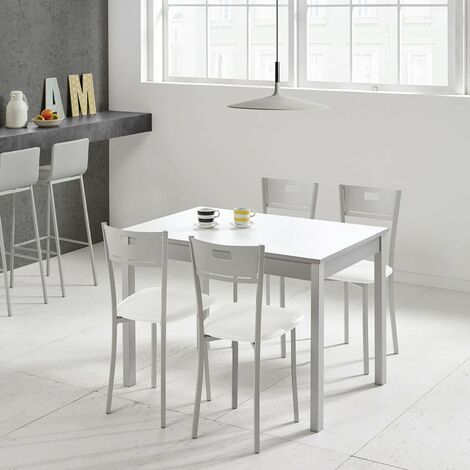 KITKAY Mesa - Conjunto Mesa Cocina de Cristal Blanco y 4 Sillas Negras :  .es: Hogar y cocina