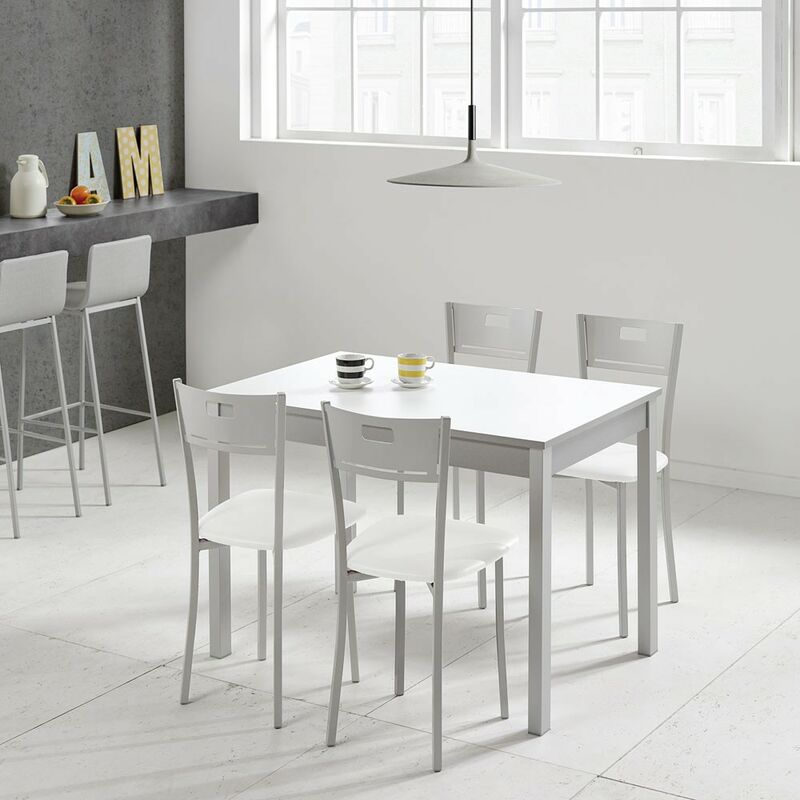 

Mesa de cocina fija laminado blanco | Dimensiones : 110 x 70 cm. - Patas: Blanco texturizado