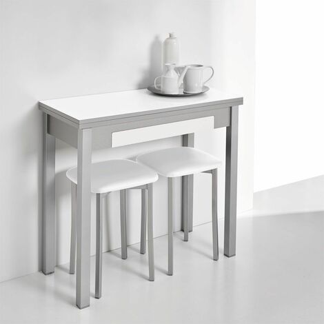 Mesa de cocina rectangular blanca y madera Capri de 80 x 75 x 120