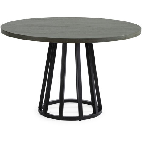 Mesa De Comedor 120X120X75 Madera Gris/Metal Negro