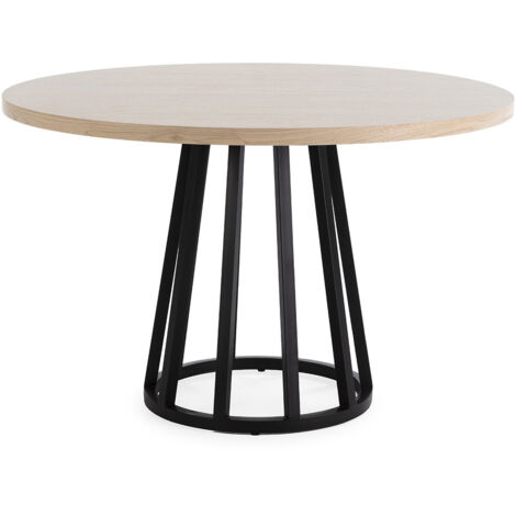 Mesa De Comedor 120X120X75 Madera Natural/Metal Negro