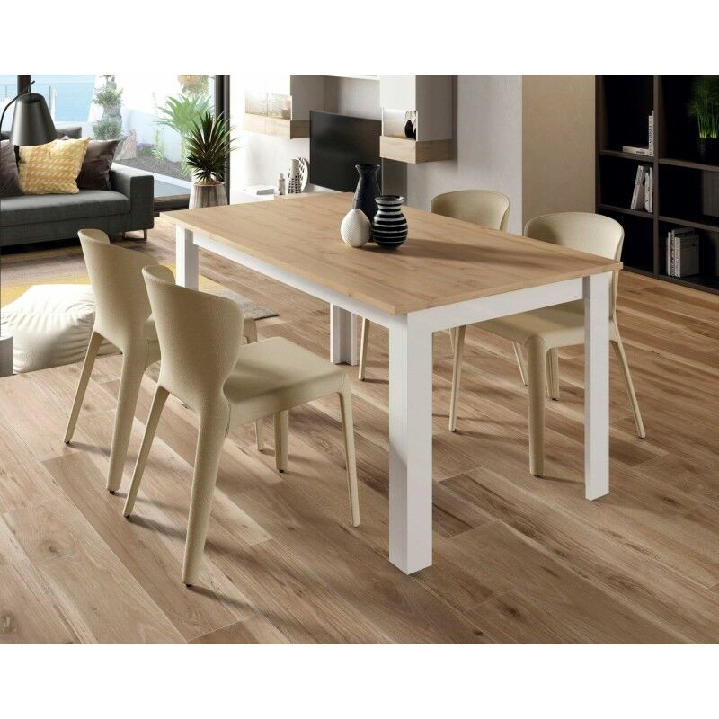 

Mesa de comedor 160 extensible Xenia Roble / Blanco Brillo Lacado