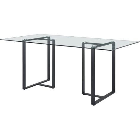PASCAL MORABITO Mesa de comedor 6 comensales de vidrio templado y acero inoxidable - Transparente y negro - NILESA